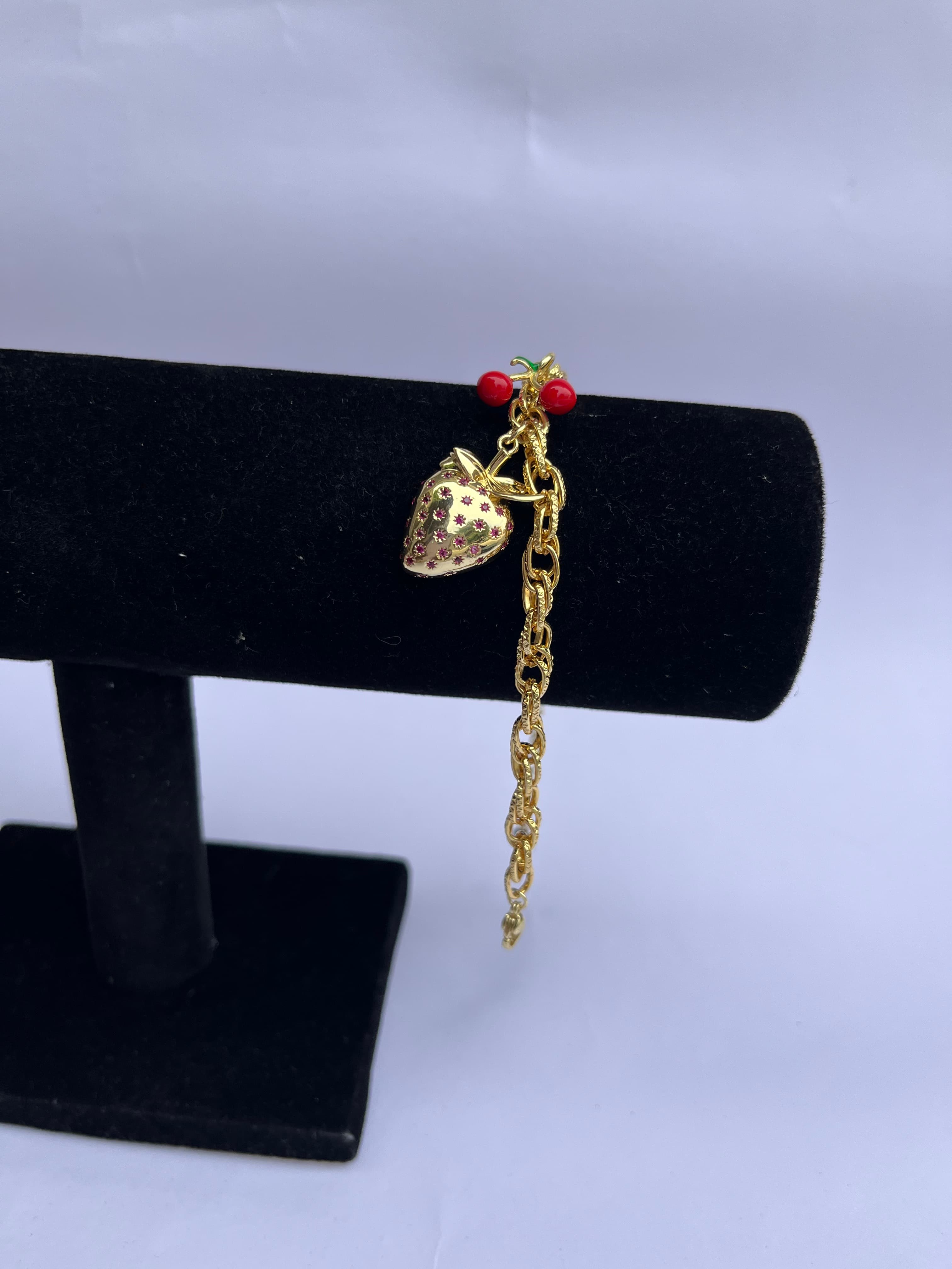 Gold cherry and strawberry bracelet