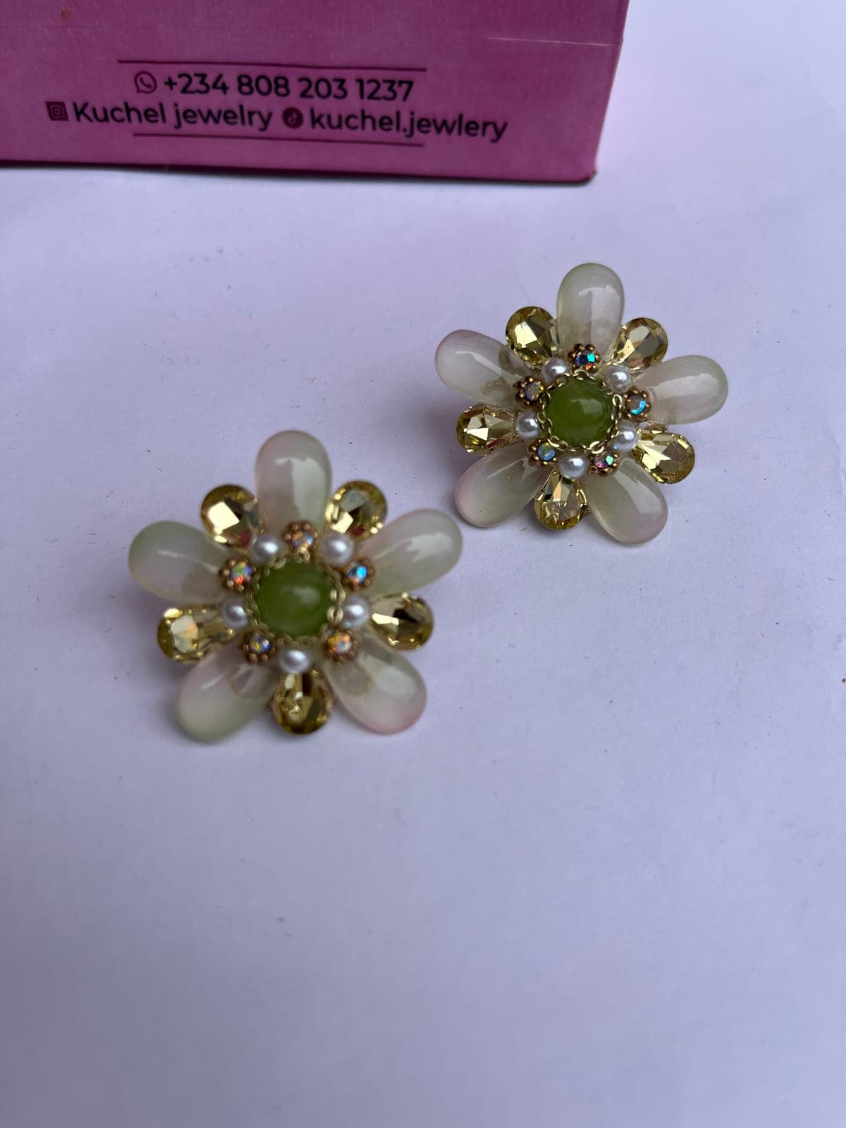 Green crystal flower earrings