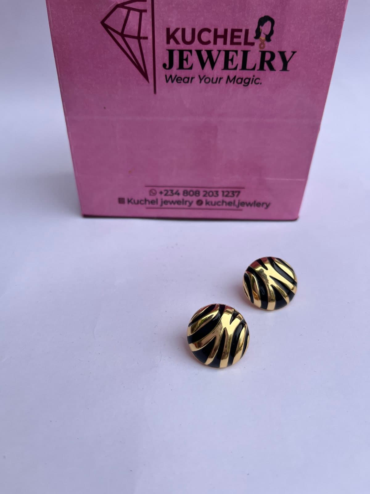 Black stripe stud earrings